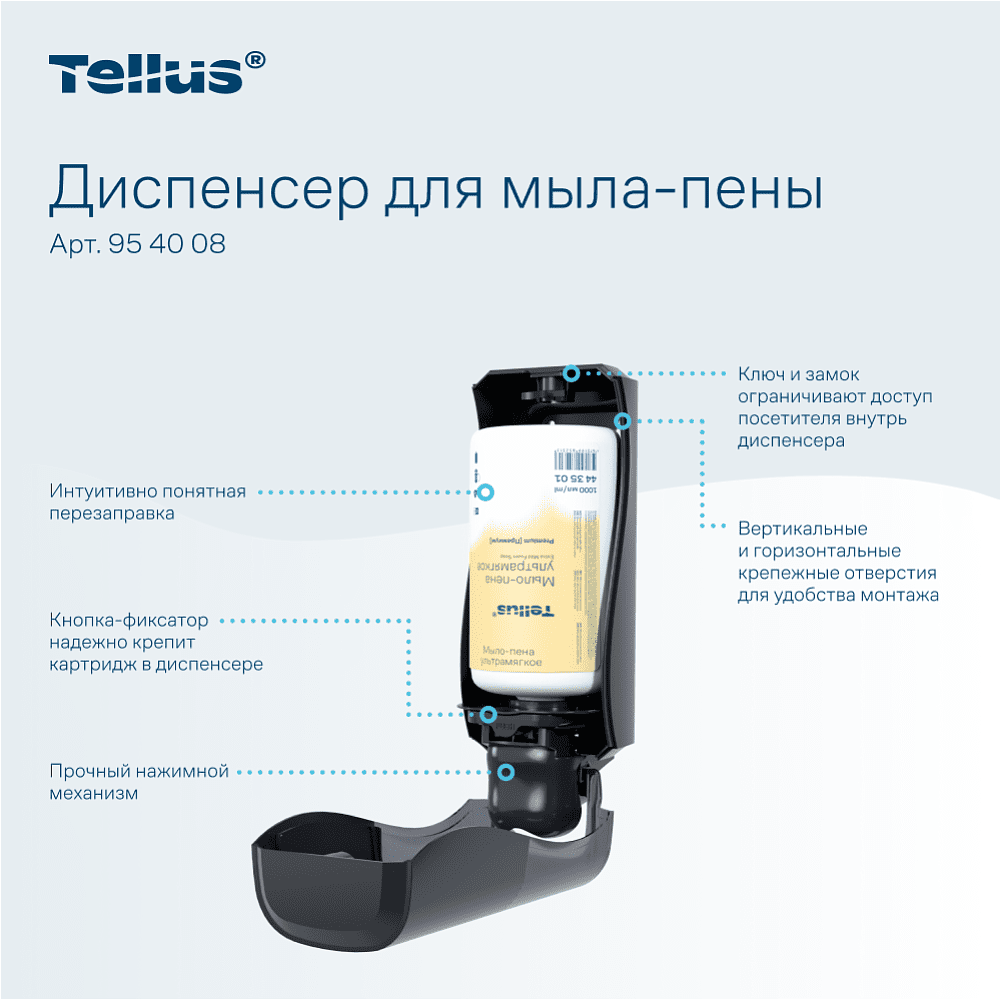 Диспенсер Tellus для мыла-пены, черный, SC4 - 10