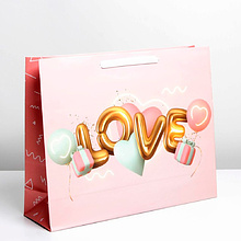 Пакет бумажный подарочный "С любовью", 40x31x11.5 см, розовый