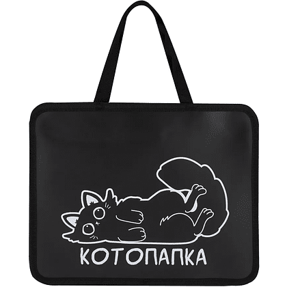 Папка для тетрадей "First Котожизнь", А4, с ручками, молния, черный