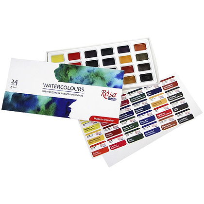 Набор красок акварельных "ROSA Studio", 24 цвета, кюветы - 3