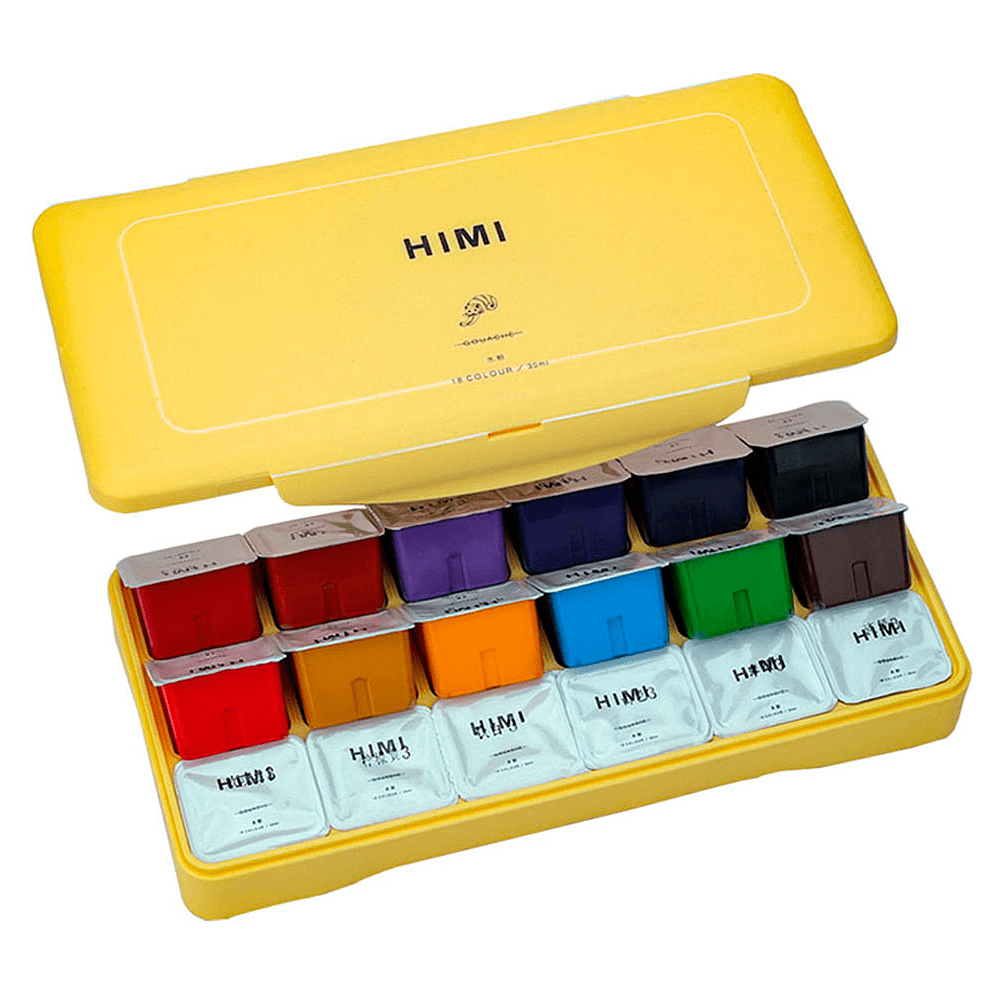 Гуашь "Himi Miya Jelly Cup", 18 цветов, 30 мл, ассорти, желтый футляр - 6