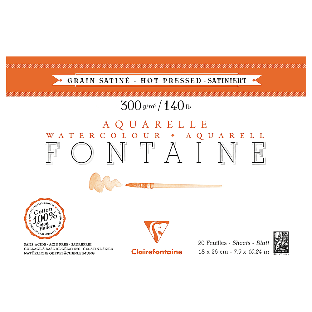 Блок-склейка бумаги для акварели "FONTAINE", 18x26 см, 300 г/м2, 20 листов