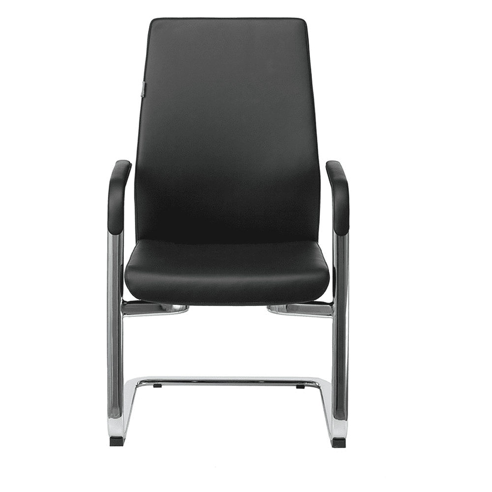 Кресло на полозьях Бюрократ "_JONS-LOW-V", натуральная кожа, черный, металл хром - 2