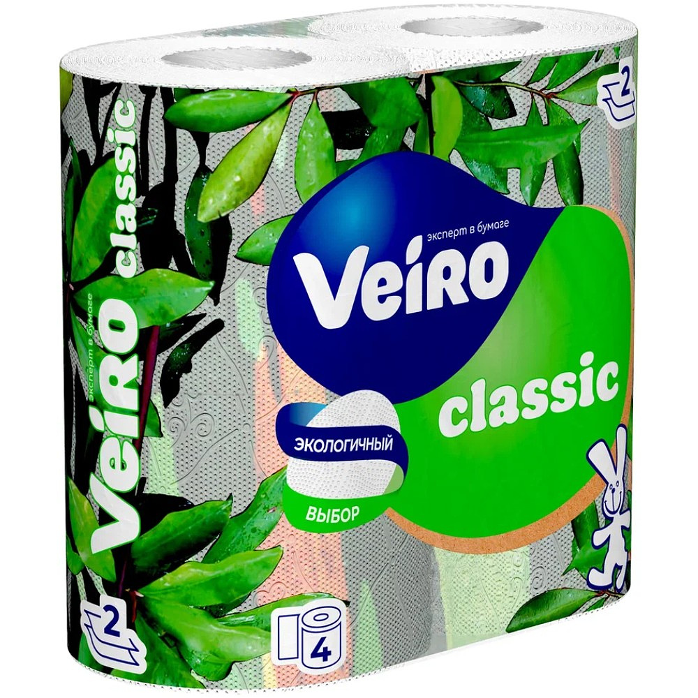Бумага туалетная "Veiro Classic", 2 слоя, 4 рулона - 3