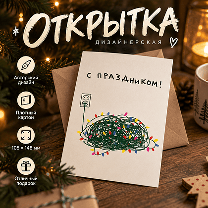 Открытка "С праздником", 148х105 мм, дизайнерская