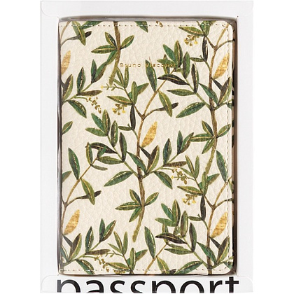 Обложка для паспорта "Flora. Олива", кожзам., белый, зеленый - 2