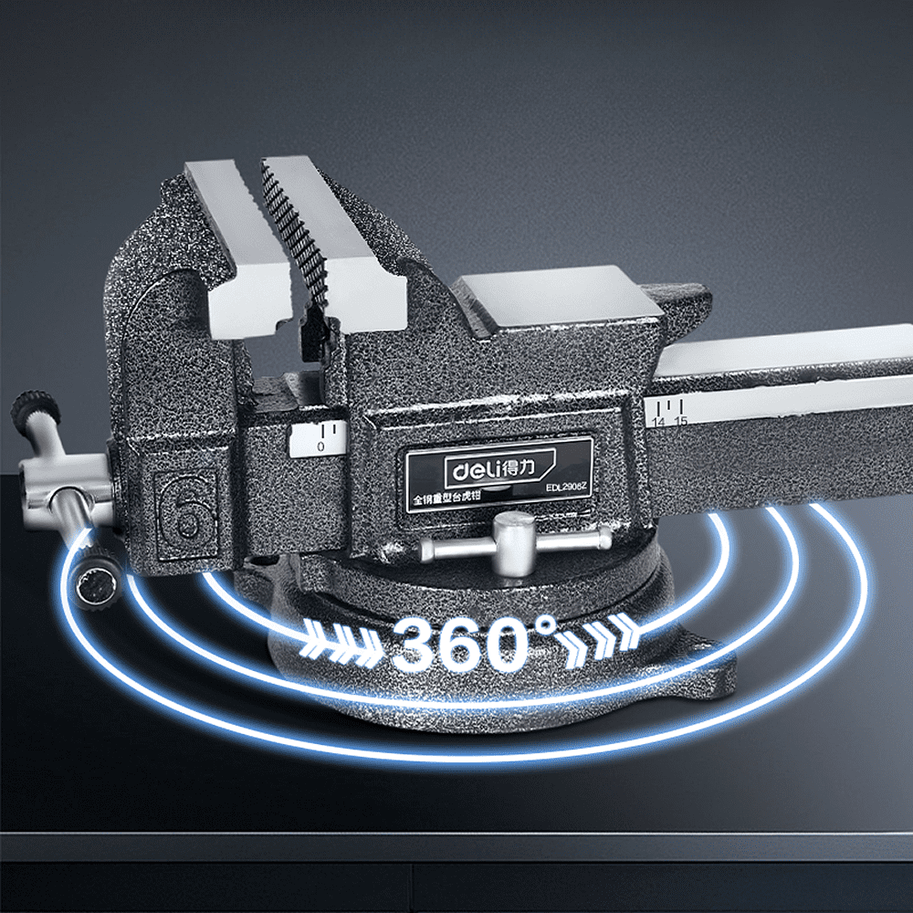 Тиски стальные Deli YS EDL2904Z, поворотные, с наковальней, 6"-150 мм - 4