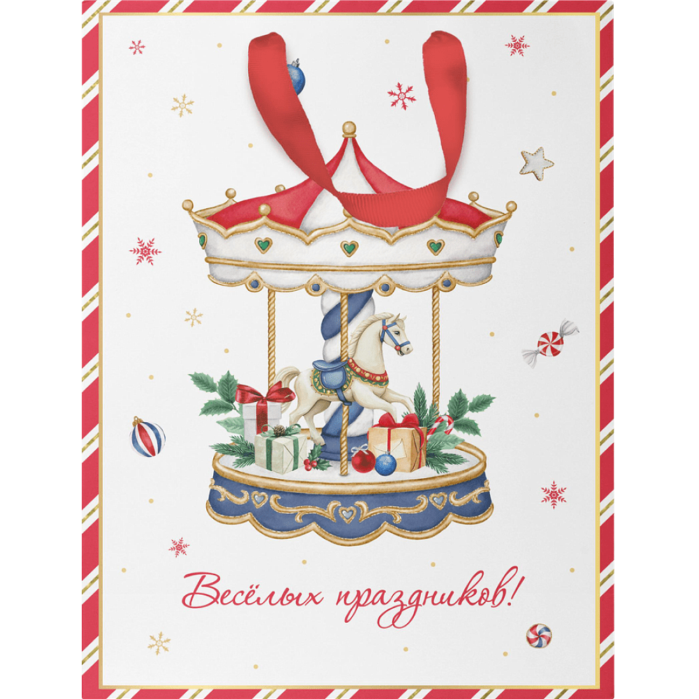 Пакет бумажный подарочный "New Years Joy", 14х19х9 см, ассорти - 10