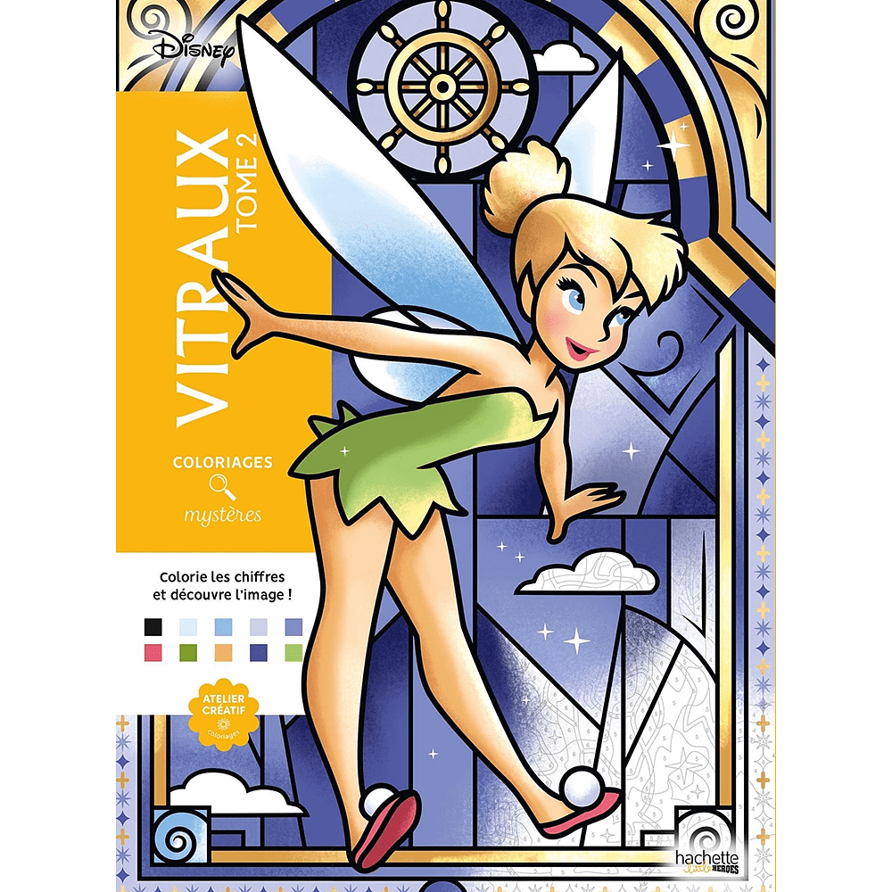 Раскраска по номерам на французском языке "Coloriages mystères Disney - Vitraux Tome 2"