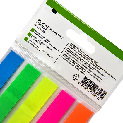 Закладки пластиковые "Yesli:", 12х45 мм, 5 цветов х 20 шт., ассорти неон - 4