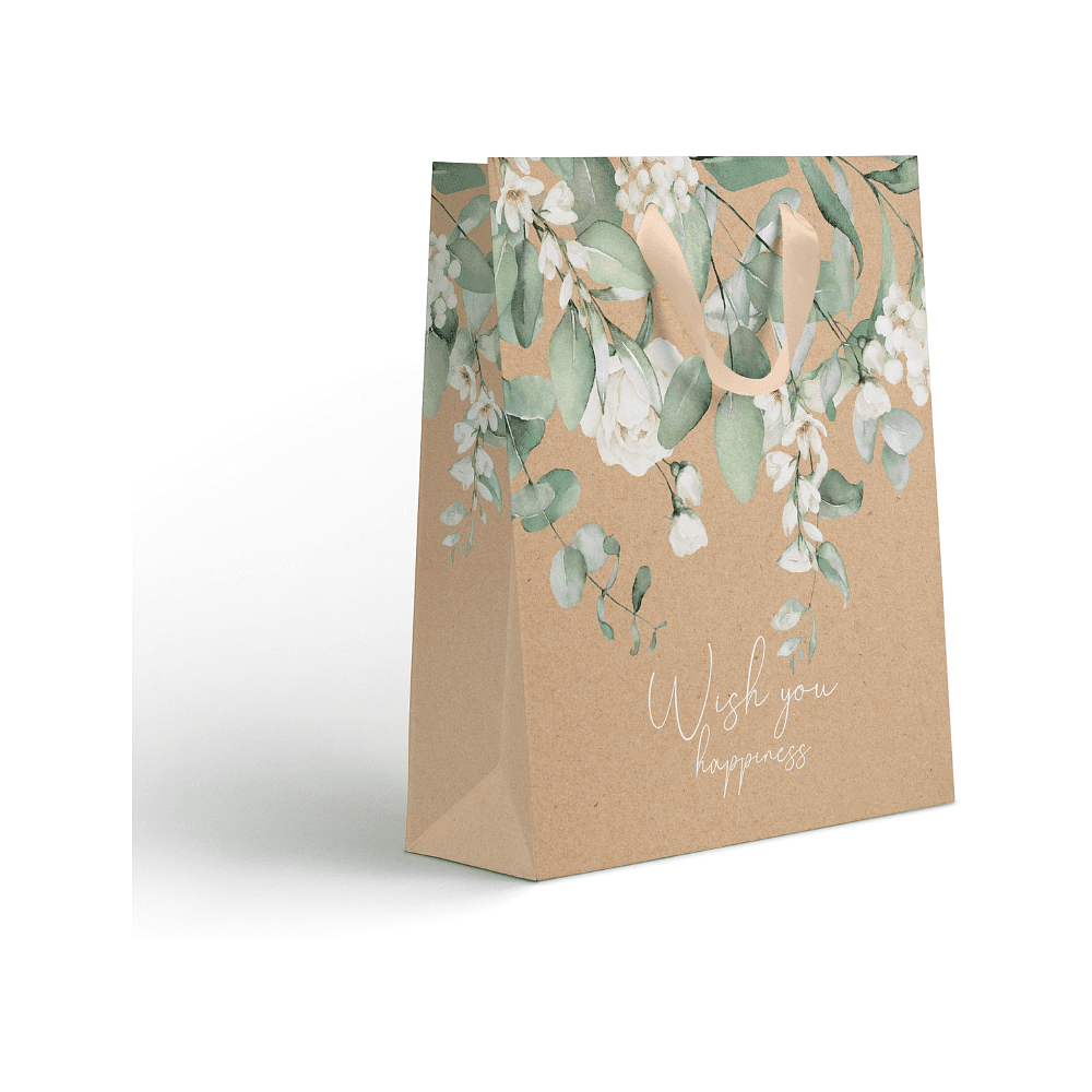 Пакет бумажный подарочный "Эвкалипт", 26.5х32х12.5 см, крафт, ассорти
