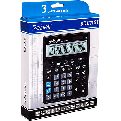 Калькулятор настольный Rebell "RE-BDC716T BX", 16-разрядный, черный - 2