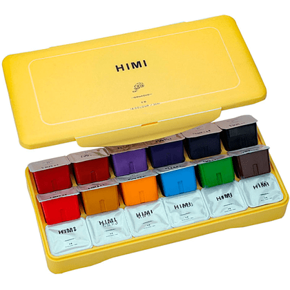 Гуашь "Himi Miya Jelly Cup", 18 цветов, 30 мл, ассорти, желтый футляр - 6