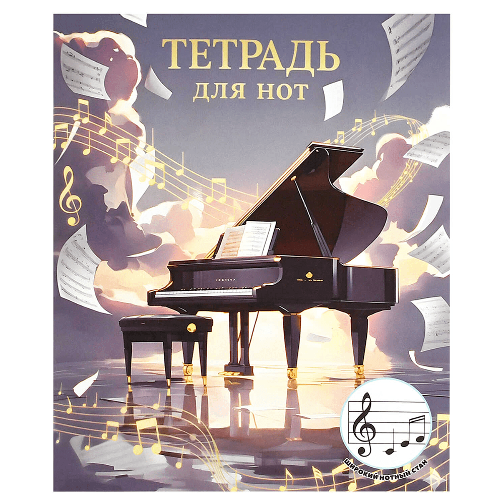 Тетрадь для нот "Черный рояль", А5, 24 листа