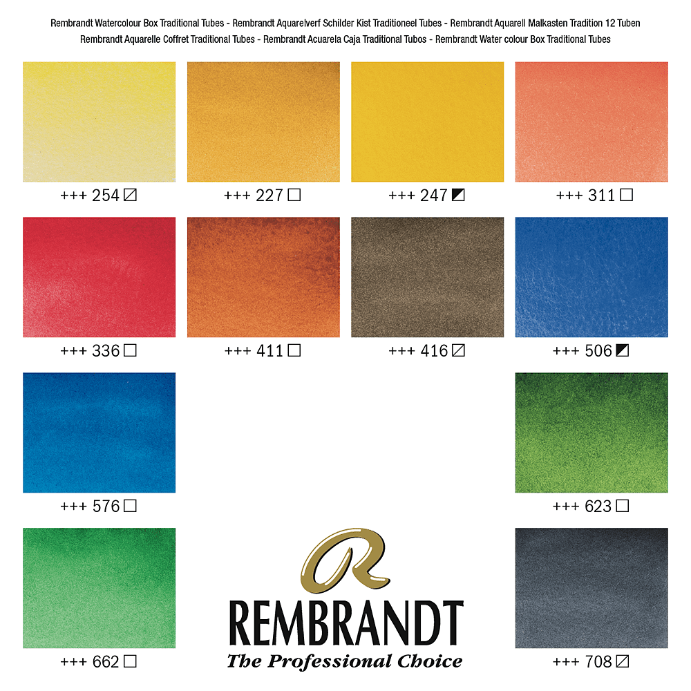 Набор красок акварельных "Rembrandt" в тубах, 12 цветов, деревянная коробка - 2