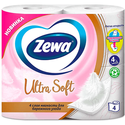 Бумага туалетная Zewa Ultra Soft 4 слоя, 4 рулона - 2