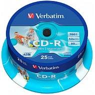Диск Verbatim на шпинделе, CD-R, 700 Мб, круглый бокс, 25 шт