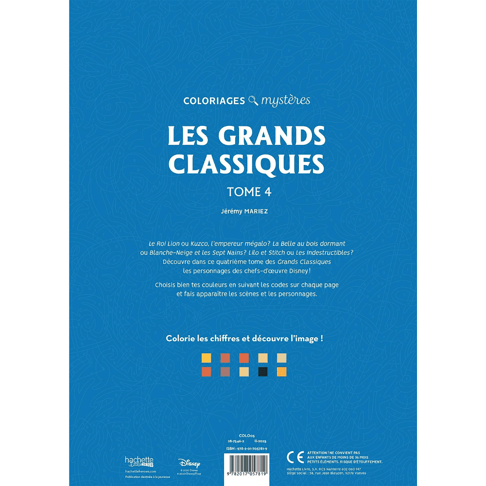 Раскраска по номерам на французском языке "Coloriages mystères Disney - Les Grands classiques. Tome 4" - 4