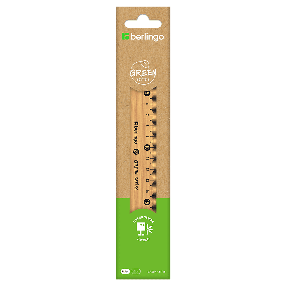 Линейка деревянная "Green Series", 20 см, блистер - 2