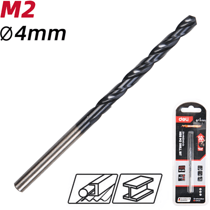 Сверло по металлу Deli RS EDH-MHZ040-E4, 4.0 мм, DIN 338, HSS-TiN - 2 Сверло по металлу Deli RS EDH-MHZ040-E4, 4.0 мм, DIN 338, HSS-TiN - 2