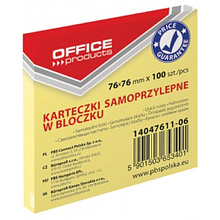 Бумага для заметок "Office Products", 76x76 мм, 100 листов, желтый пастель