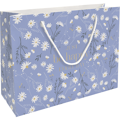 Пакет бумажный подарочный "Fleurs. Ромашки", 36х26х12 см, голубой