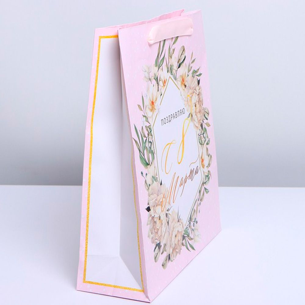 Пакет бумажный подарочный "Весна", 26x30x9 см, розовый - 2