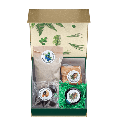 Набор подарочный "Сугревъ. С сосновым годом!" (варенье из шишек, чай, пастила, миндаль в шоколаде), 180 г - 4