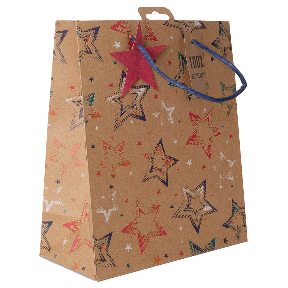 Пакет бумажный подарочный "Stars kraft", 26.5x14x33 см
