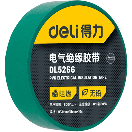 Изолента ПВХ "Deli", 130 мкм, зеленый