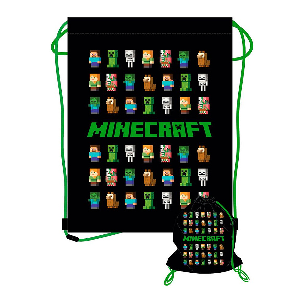 Мешок для обуви "Minecraft", 33x44 см, черный, зеленый - 2