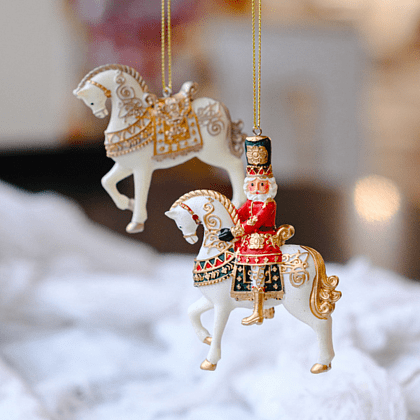 Украшение елочное "Лошадка", 7 см, каучук, белый, золотой - 2