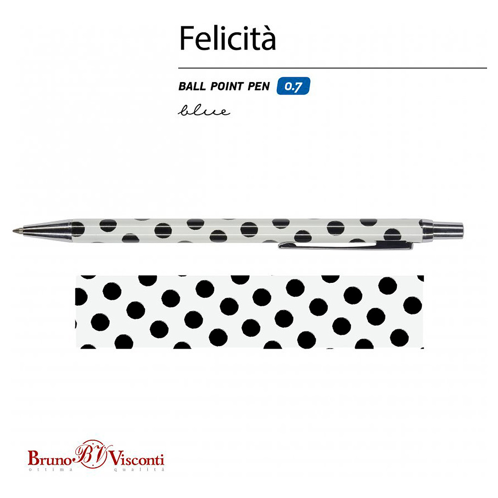 Ручка шариковая автоматическая "Felicita Black&White. Горошек", 0.7 мм, белый, черный, стерж. синий - 3