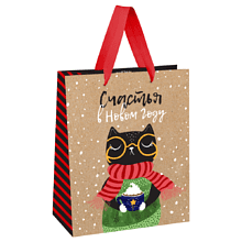 Пакет бумажный подарочный "Cat's congrats", 18х23х10 см, крафт