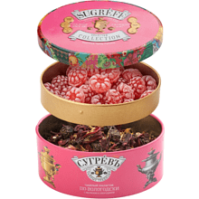 Чай "Сугревъ по-вологодски", фруктово-травяной, с малиной и смородиной, 40 г + карамель леденцовая со вкусом малины, 50 г