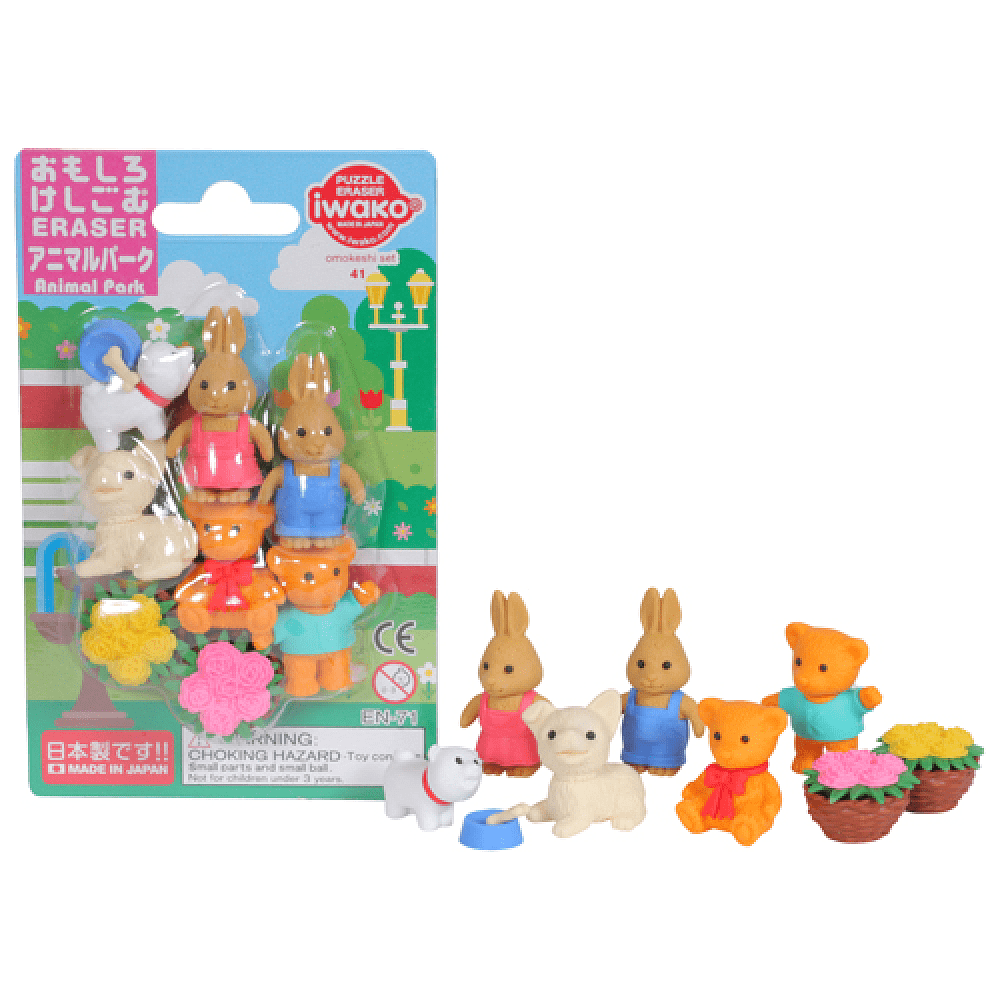 Ластик "IWAKO Animal Park", 9 шт, ассорти, блистер
