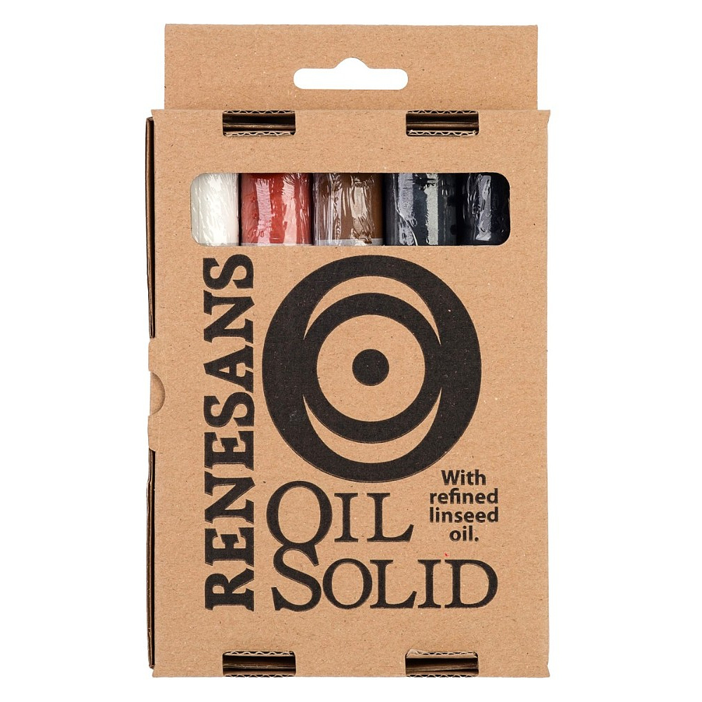 Набор красок масляных в стиках Renesans "Oil Solid", 5 цветов, классические оттенки
