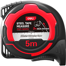 Рулетка "Deli 377528", 5 м, метрическая, дюймовая, черный, красный