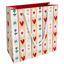 Пакет бумажный подарочный "Folk. Сердечки", 20х20х8 см, белый