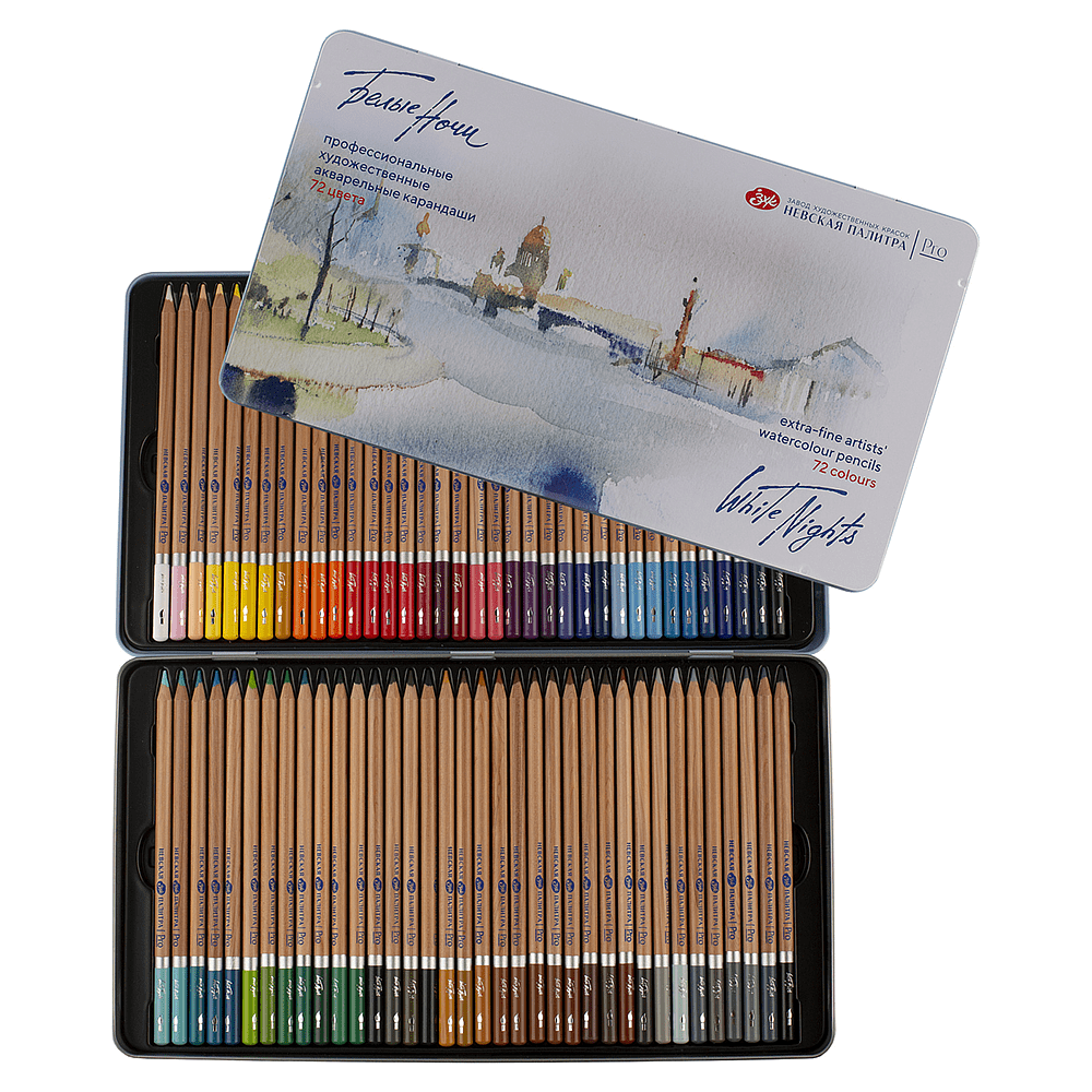 Карандаш акварельный "Белые ночи", набор 72 цветов, жестяной пенал