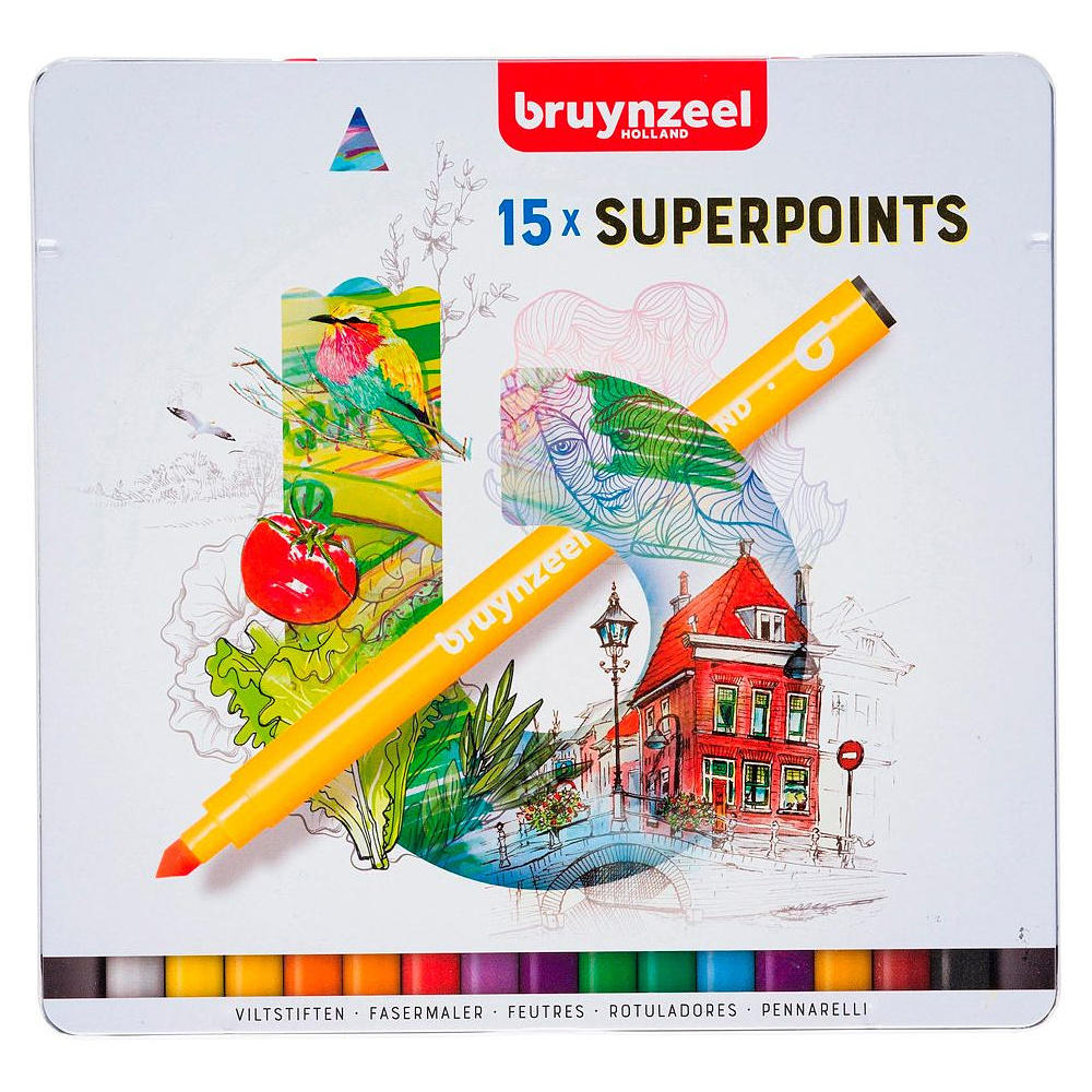 Набор маркеров художественных "Bruynzeel Super Point", 15 шт.