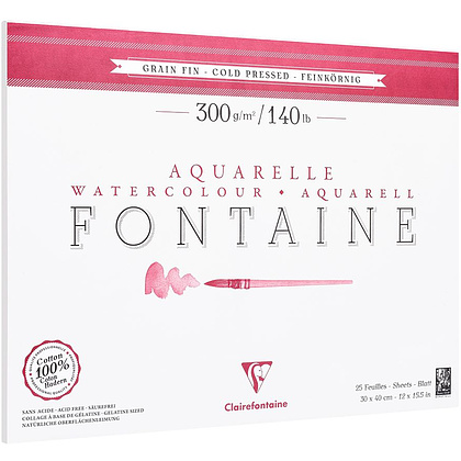 Блок-склейка бумаги для акварели FONTAINE, 30x40, 25л, 300г/м2, (9015310)