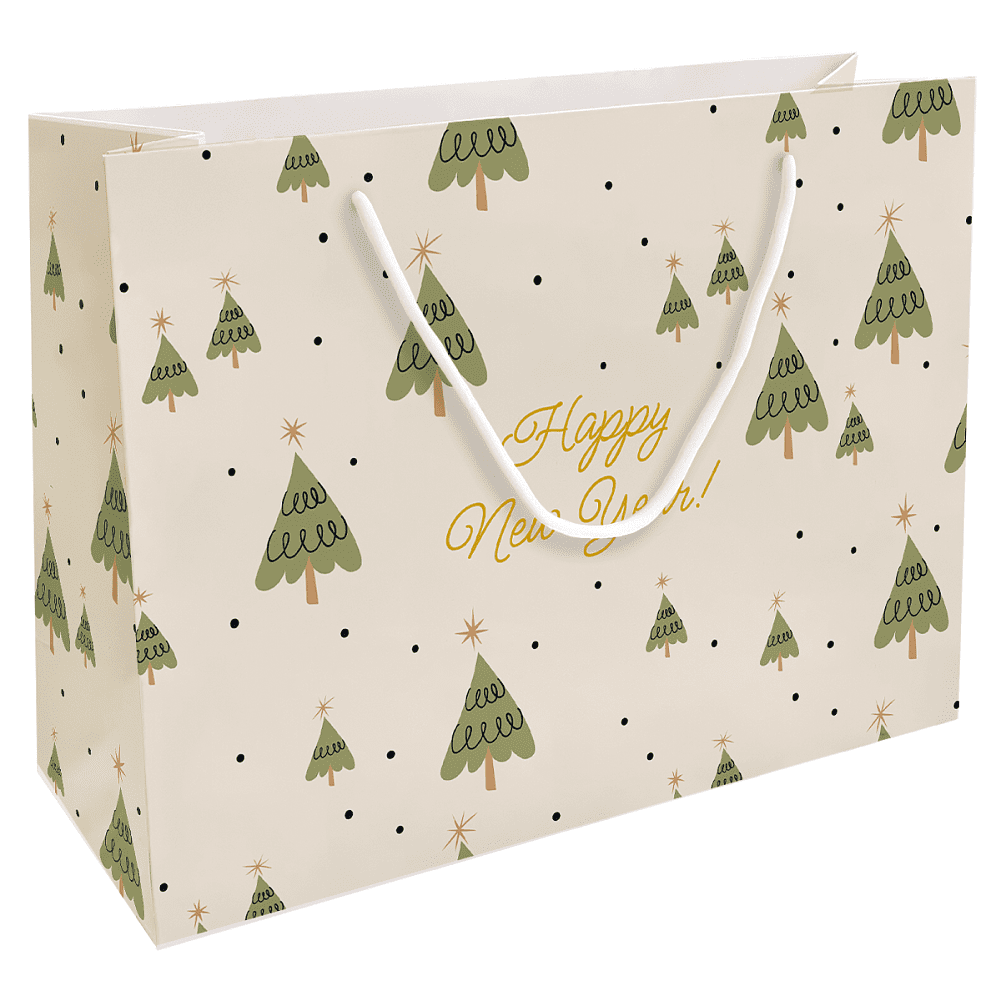 Пакет бумажный подарочный "Елки", 36х26х12 см, молочный