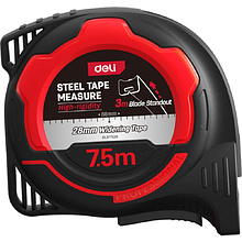 Рулетка Deli RS EDL377528, 7.5 м х 28 мм, метрическая, черный, красный