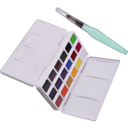 Набор для рисования акварелью "Himi Miya" (краски 18 цветов, кисть, бумага, стакан), голубой футляр - 2