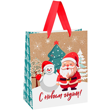 Пакет подарочный "Happy Santa", крафт, ламинированный