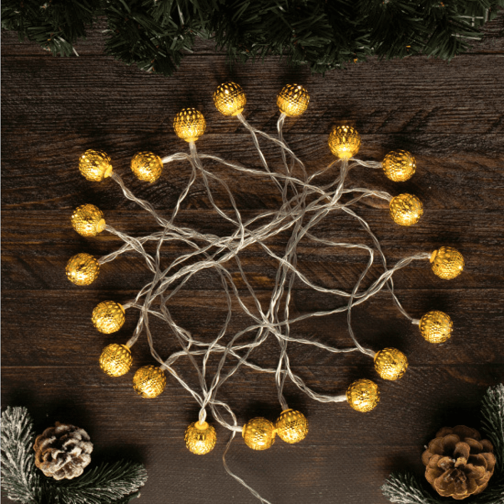 Гирлянда электрическая LED "Нить" с насадками "Ажурный шар", 5 м, тепло-белый - 3