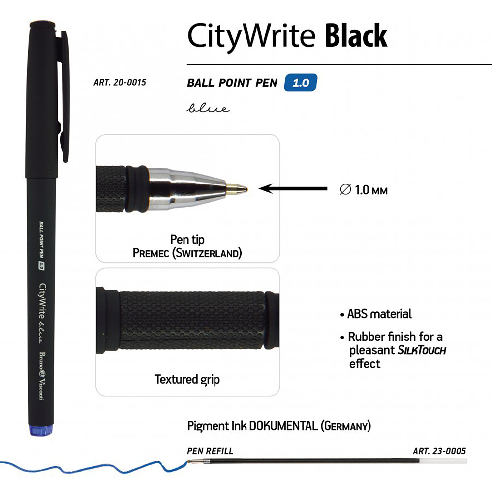 Ручка шариковая "CityWrite Black", 1.0 мм, черный, стерж. синий - 3