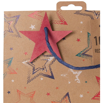 Пакет бумажный подарочный "Stars kraft", 26.5x14x33 см - 4