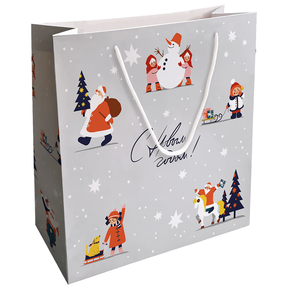 Пакет бумажный подарочный "Childhood", 32х32х12 см, серый